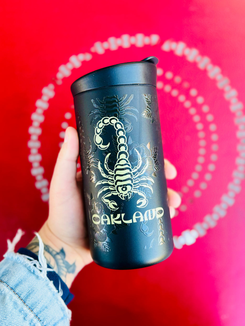 Timeless Coffee Roasters Black To-Go Tumbler with Gold Scorpion