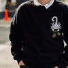 Timeless Coffee Roasters Black Acorn Crewneck Sweatshirt on Model Up Close