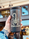 Timeless Coffee Roasters Black Oakland To-Go Tumbler with Gold Scoprion in Person's Hand