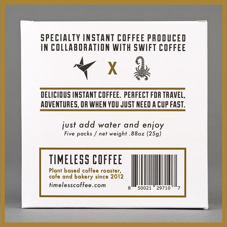 Timeless Coffee Roasters Instant Coffee Box Back